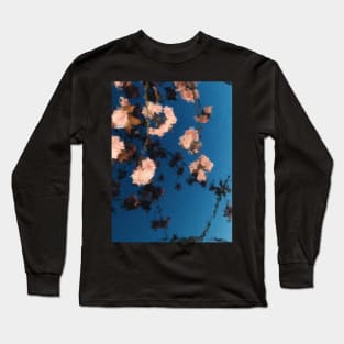 Pink flowers with gradient blue sky pattern oil painting Long Sleeve T-Shirt